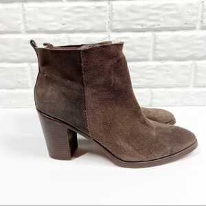 LATIGO Brown Suede Block Heel Pull On Bootie
